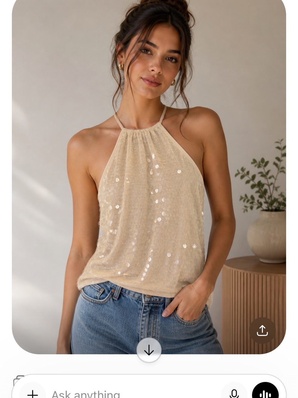 BCBGMaxAzria Cream Sequin Halter Camisole